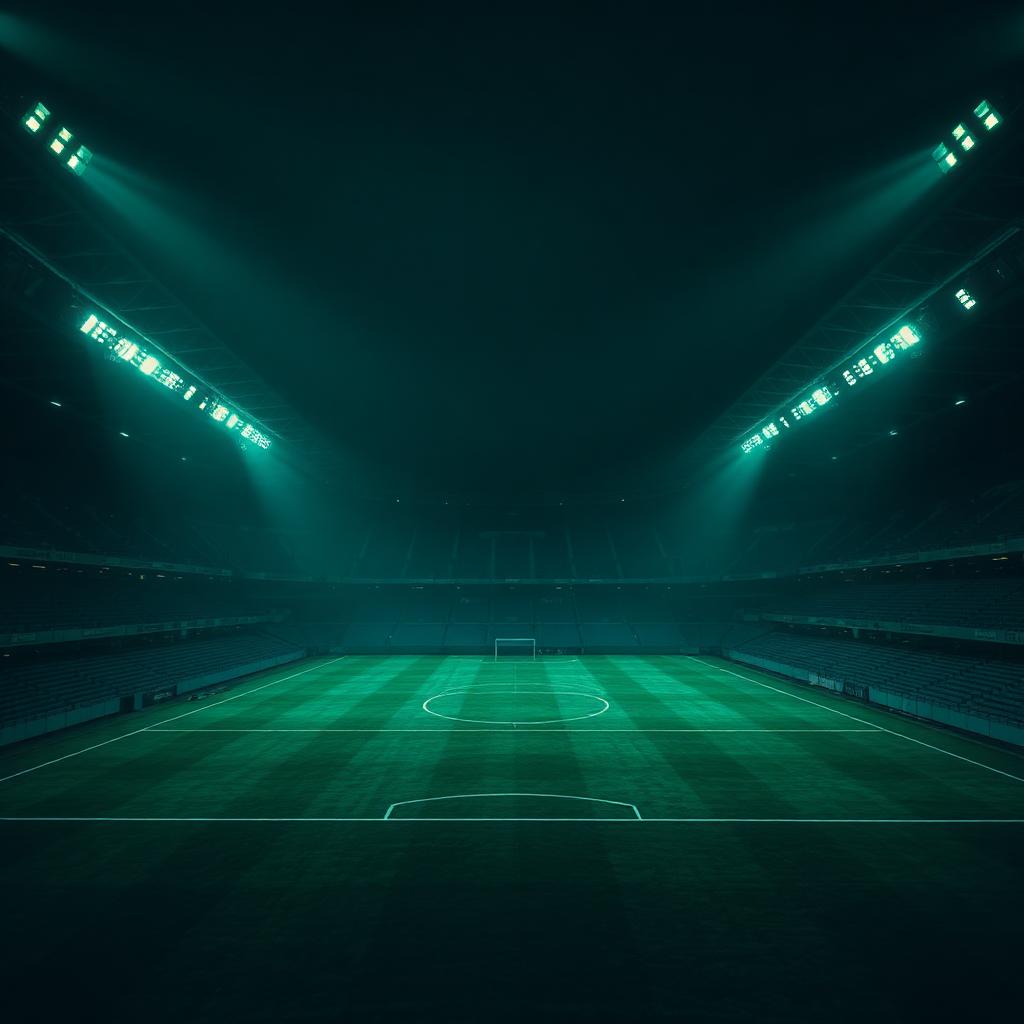 Floodlit football pitch at night